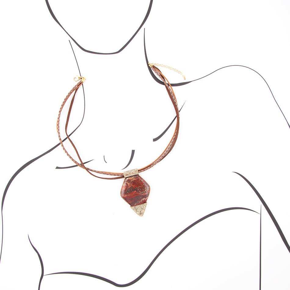Modern Red Jasper and Golden Pendant Necklace - Barse Jewelry - Flyclothing LLC