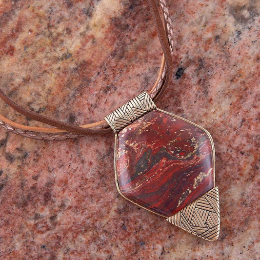 Modern Red Jasper and Golden Pendant Necklace - Barse Jewelry - Flyclothing LLC