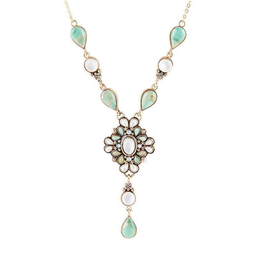 White Mother of Pearl and Blue Turquoise Golden Barcelona Y-Necklace - Barse Jewelry - Flyclothing LLC