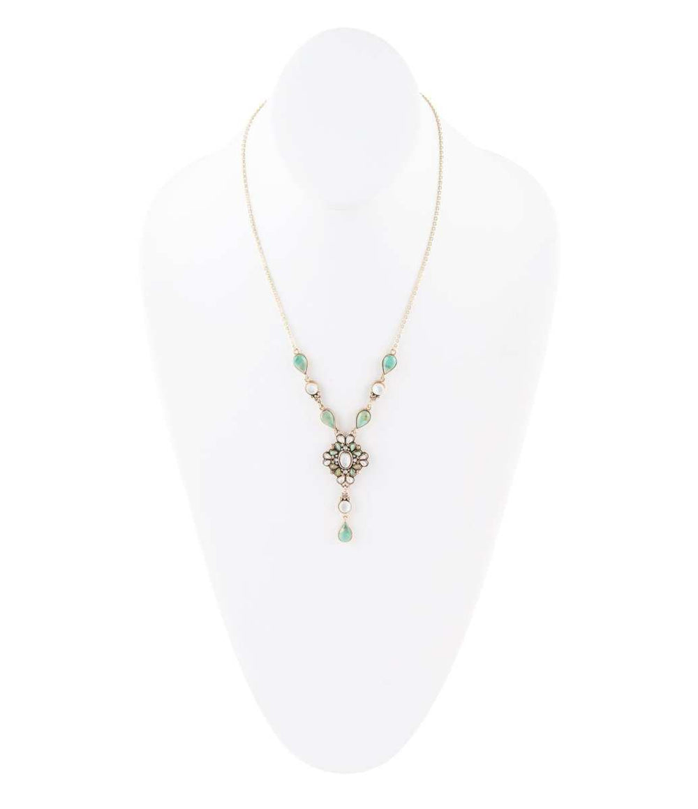 White Mother of Pearl and Blue Turquoise Golden Barcelona Y-Necklace - Barse Jewelry - Flyclothing LLC