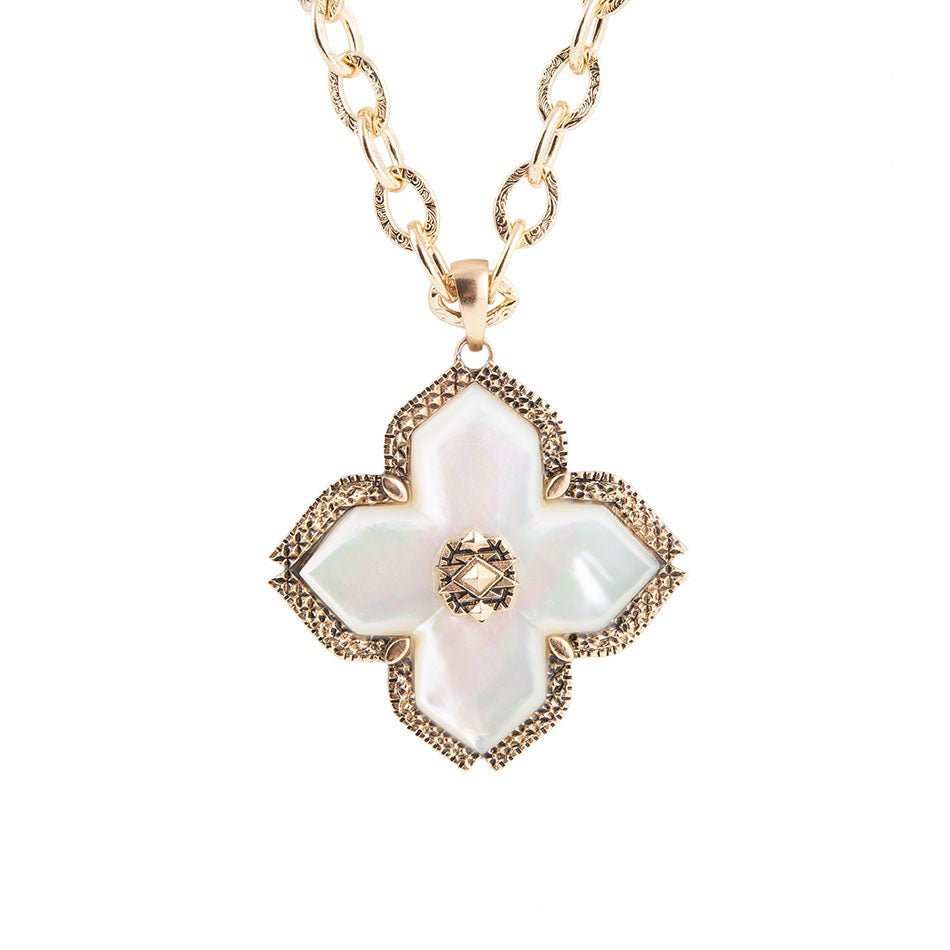 Maltese Cross White Mother of Pearl Golden Chain Pendant Necklace - Barse Jewelry - Flyclothing LLC