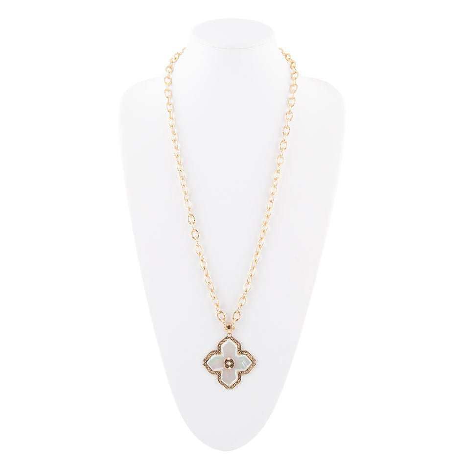 Maltese Cross White Mother of Pearl Golden Chain Pendant Necklace - Barse Jewelry - Flyclothing LLC