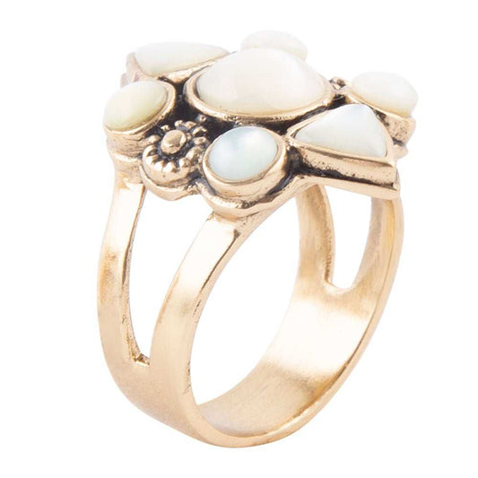 White Mother of Pearl Golden Statement Ring - Barse Jewelry - Flyclothing LLC