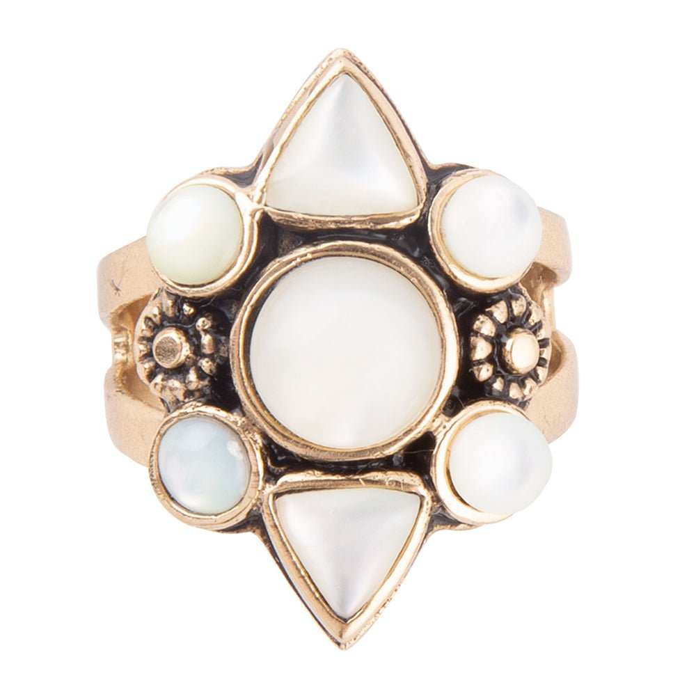 White Mother of Pearl Golden Statement Ring - Barse Jewelry - Flyclothing LLC