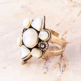 White Mother of Pearl Golden Statement Ring - Barse Jewelry - Flyclothing LLC