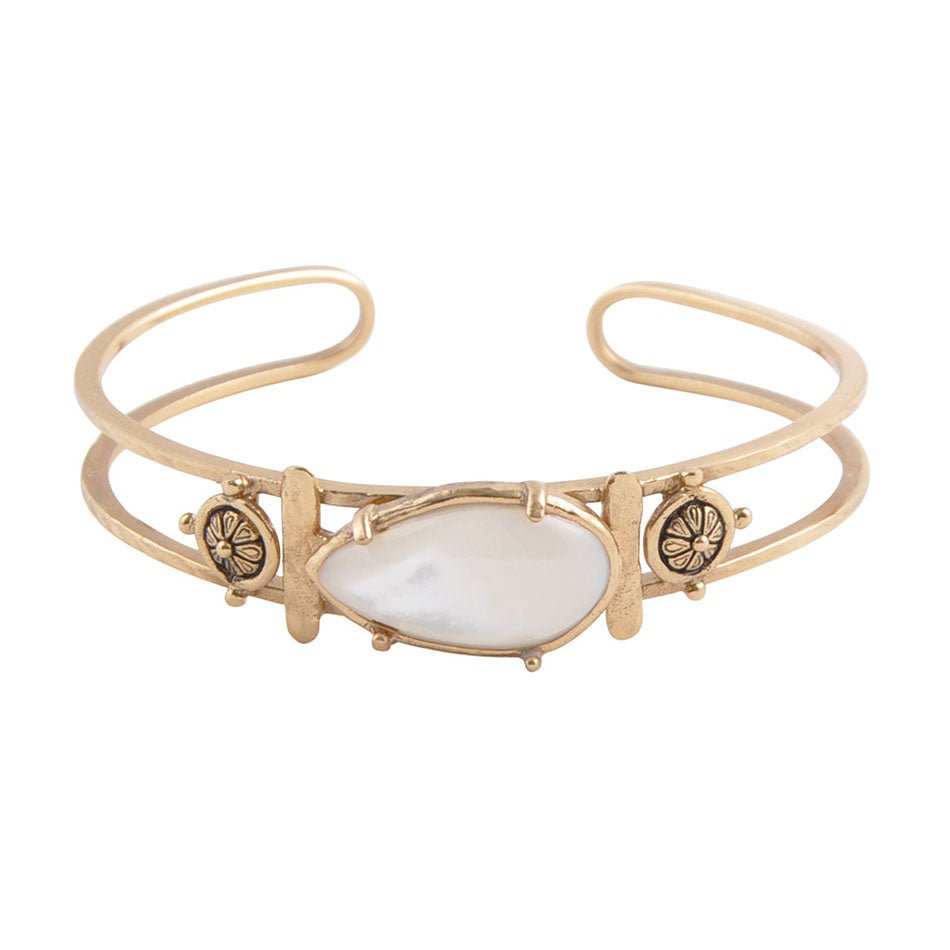 White Mother of Pearl Open Golden Cuff Bracelet - Barse Jewelry - Flyclothing LLC