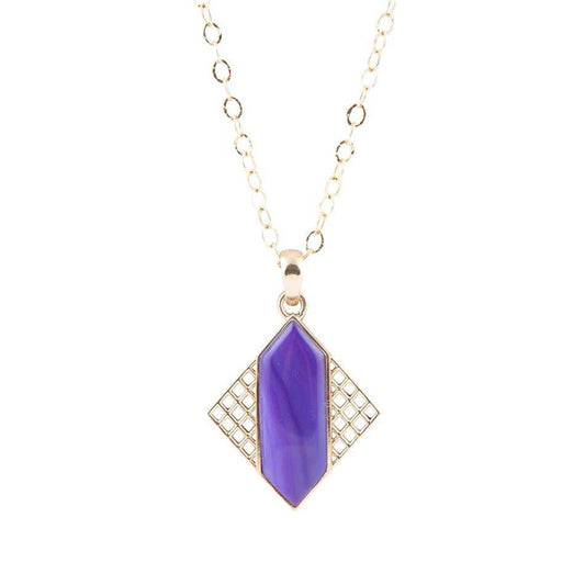 Motif Purple Agate and Golden Bronze Pendant Necklace - Barse Jewelry - Flyclothing LLC