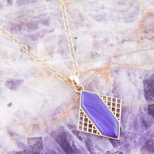Motif Purple Agate and Golden Bronze Pendant Necklace - Barse Jewelry - Flyclothing LLC