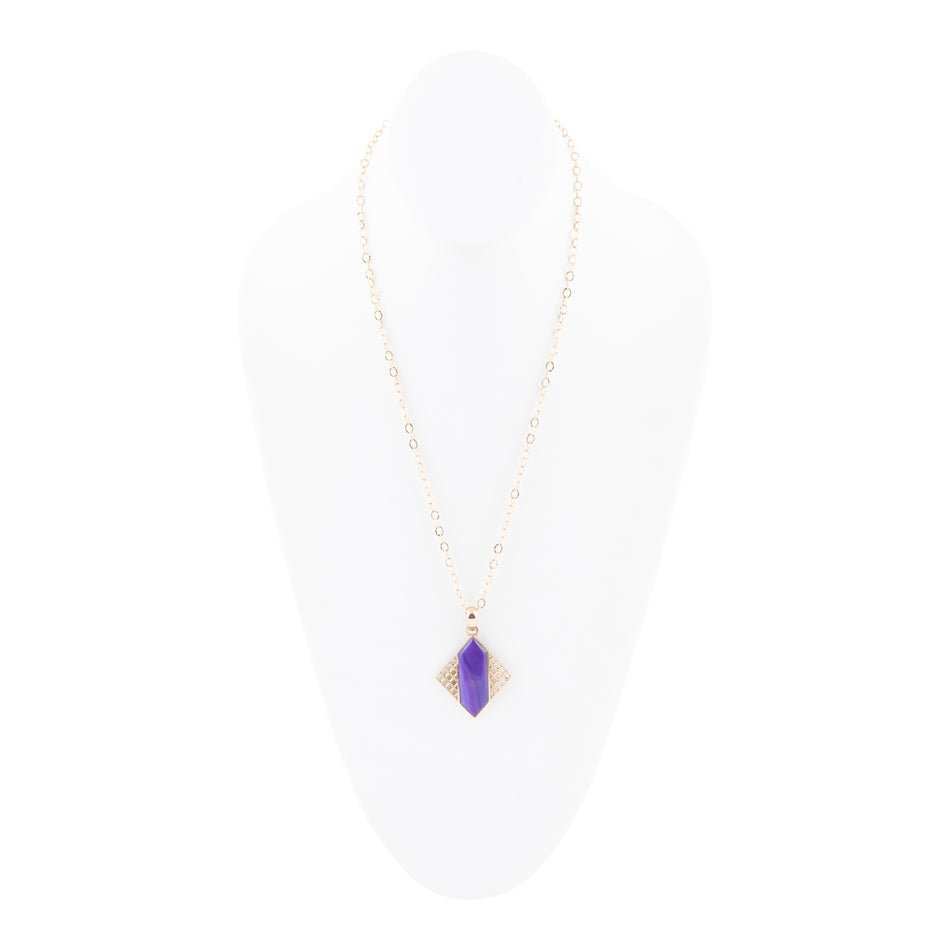 Motif Purple Agate and Golden Bronze Pendant Necklace - Barse Jewelry - Flyclothing LLC