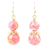 Mottled Pink Jade Golden Drop Earrings - Barse Jewelry - Flyclothing LLC