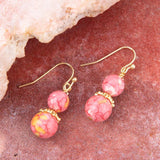 Mottled Pink Jade Golden Drop Earrings - Barse Jewelry - Flyclothing LLC