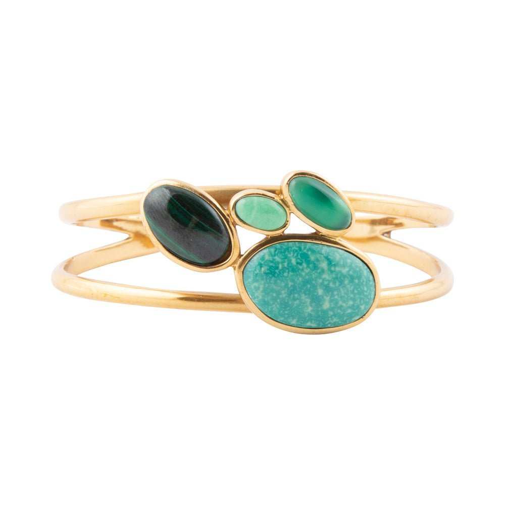 Multi Green Stones Golden Cuff Bracelets - Barse Jewelry - Flyclothing LLC