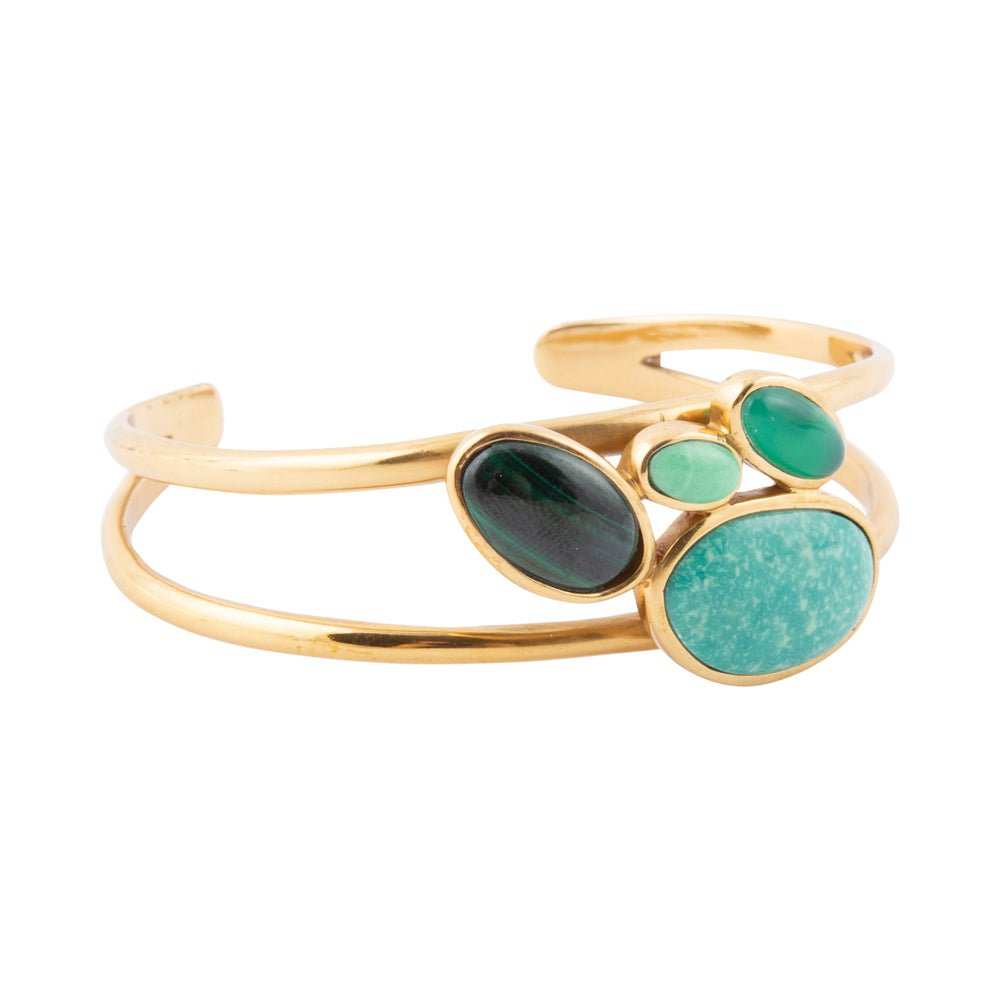 Multi Green Stones Golden Cuff Bracelets - Barse Jewelry - Flyclothing LLC