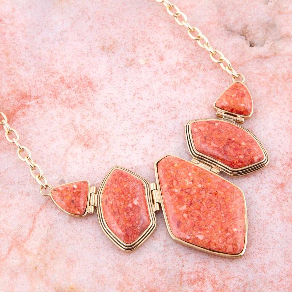 Multi Shape Orange Sponge Coral Pendant Gold Necklace - Barse Jewelry - Flyclothing LLC