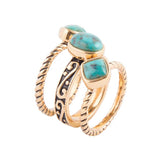 Multi-Shape Blue Turquoise and Golden Trio Ring Set - Barse Jewelry - Flyclothing LLC