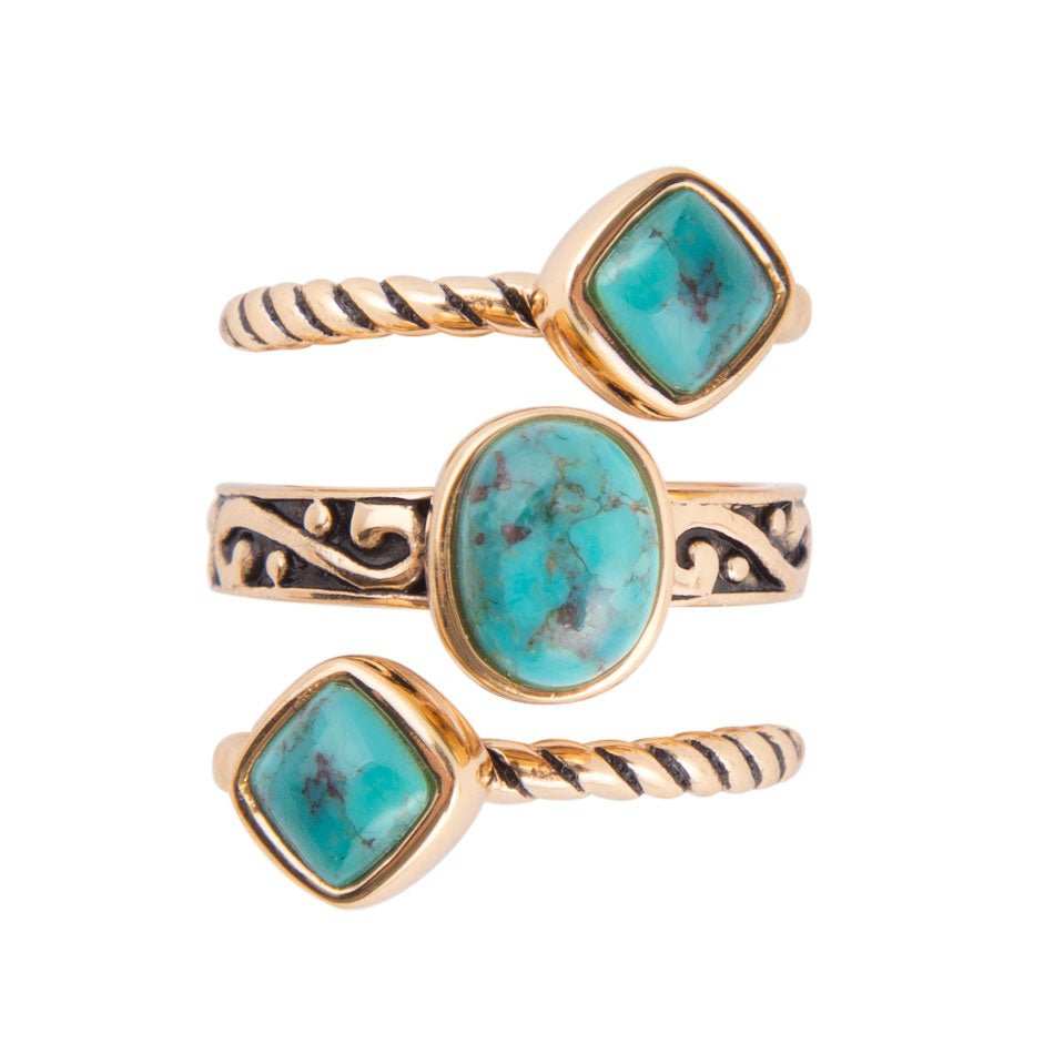 Multi-Shape Blue Turquoise and Golden Trio Ring Set - Barse Jewelry - Flyclothing LLC