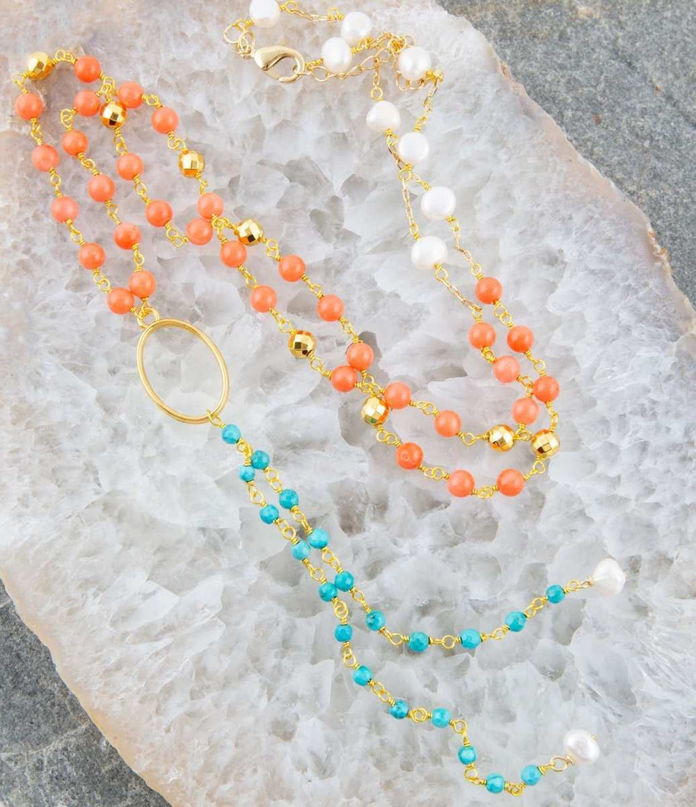 Multi Stone Orange Coral Golden Y-Neck - Barse Jewelry - Flyclothing LLC