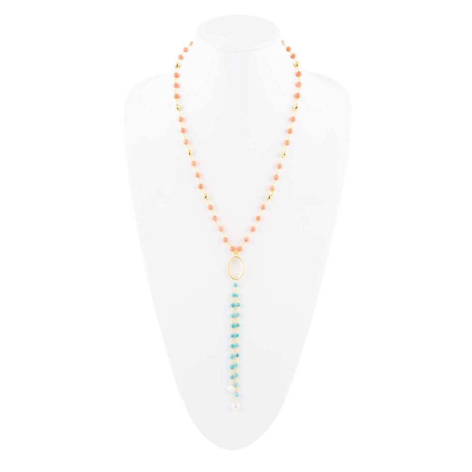 Multi Stone Orange Coral Golden Y-Neck - Barse Jewelry - Flyclothing LLC