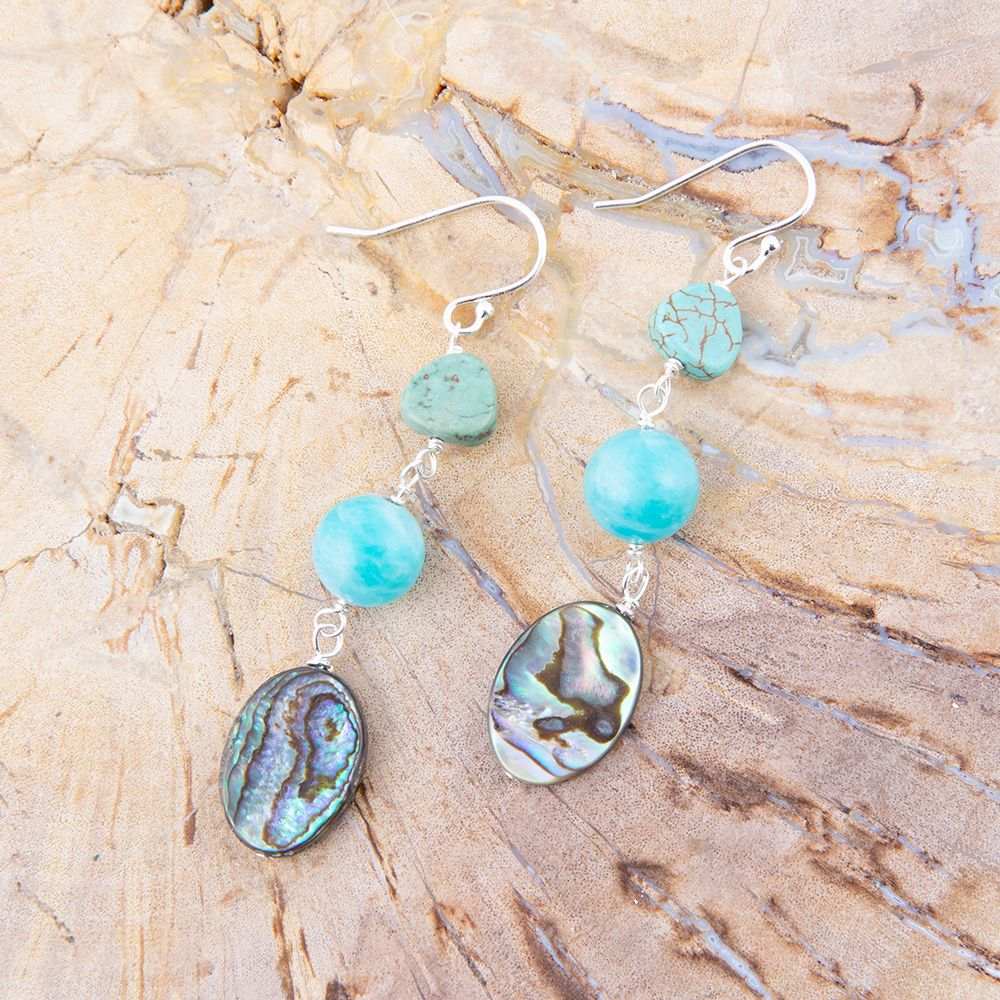 Multicolor Abalone and Blue Magnesite Sterling Silver Drop Earrings - Barse Jewelry - Flyclothing LLC