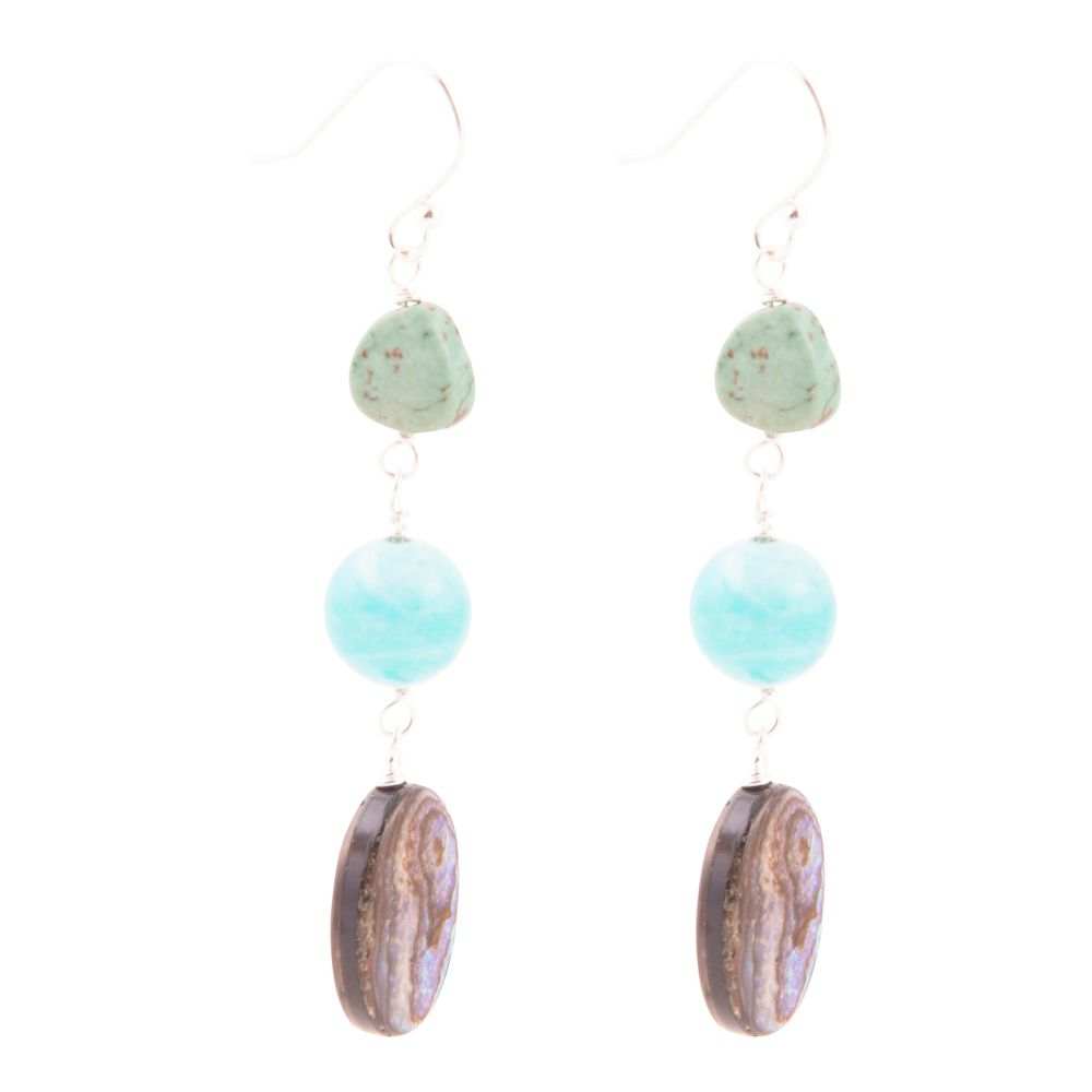 Multicolor Abalone and Blue Magnesite Sterling Silver Drop Earrings - Barse Jewelry - Flyclothing LLC