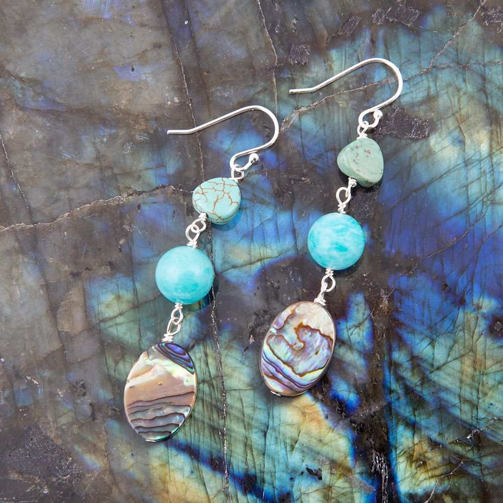 Multicolor Abalone and Blue Magnesite Sterling Silver Drop Earrings - Barse Jewelry - Flyclothing LLC