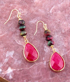 Jeweled Multicolor Tiger's Eye and Pink Agate Golden Drop Earrings - Barse Jewelry - Flyclothing LLC