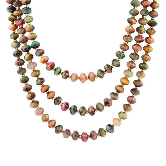 Jeweled Multi-Color Tiger's Eye Triple Strand Golden Necklace - Barse Jewelry - Flyclothing LLC
