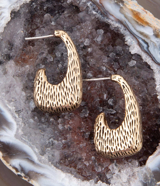 Nomad Textured Golden Half Hoop Earrings - Barse Jewelry - Flyclothing LLC