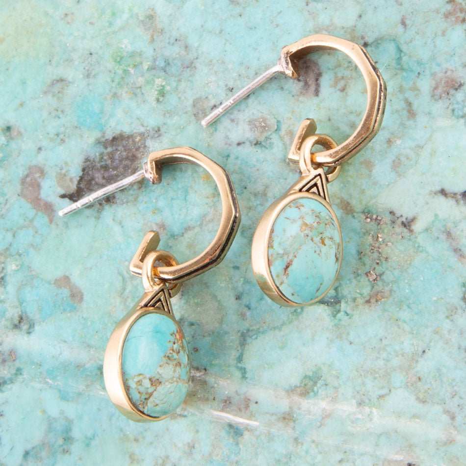 Nova Half-Hoop Blue Turquoise and Golden Earrings - Barse Jewelry - Flyclothing LLC
