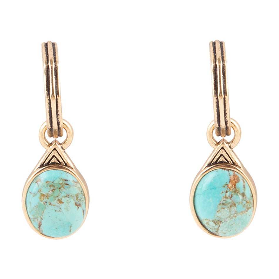 Nova Half-Hoop Blue Turquoise and Golden Earrings - Barse Jewelry - Flyclothing LLC