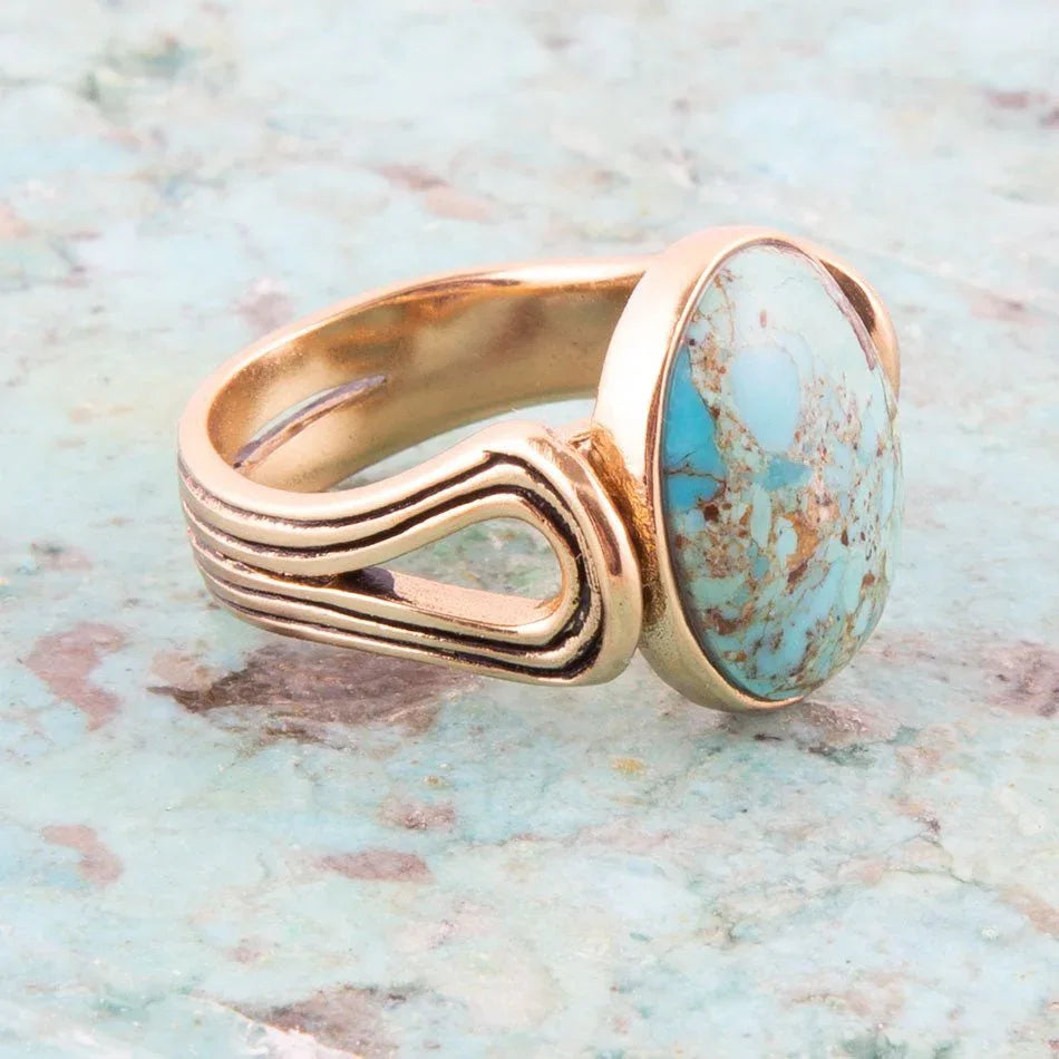 Nova Blue Turquoise and Golden Oval Ring - Barse Jewelry - Flyclothing LLC