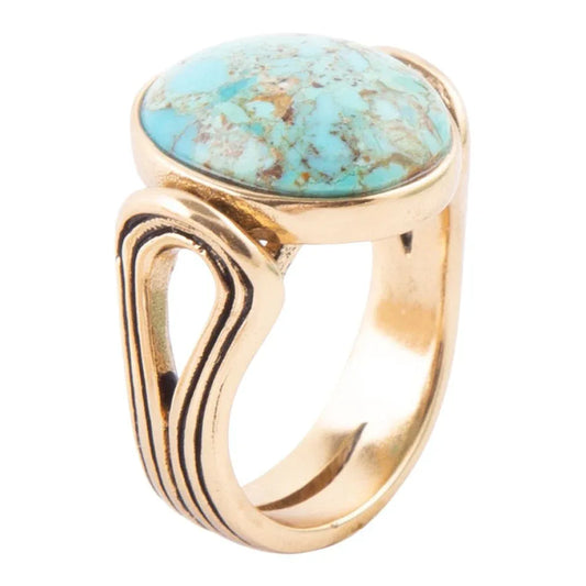 Nova Blue Turquoise and Golden Oval Ring - Barse Jewelry - Flyclothing LLC