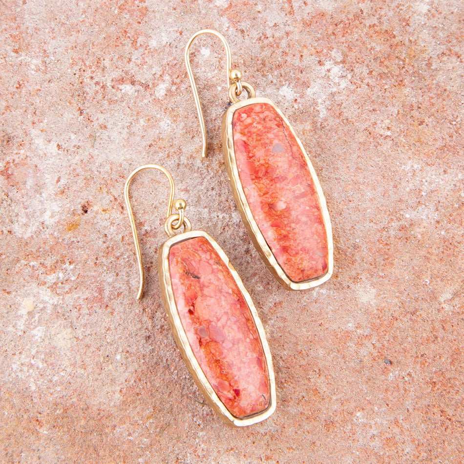 Odyssey Long Orange Sponge Coral Golden Statement Earrings - Barse Jewelry - Flyclothing LLC