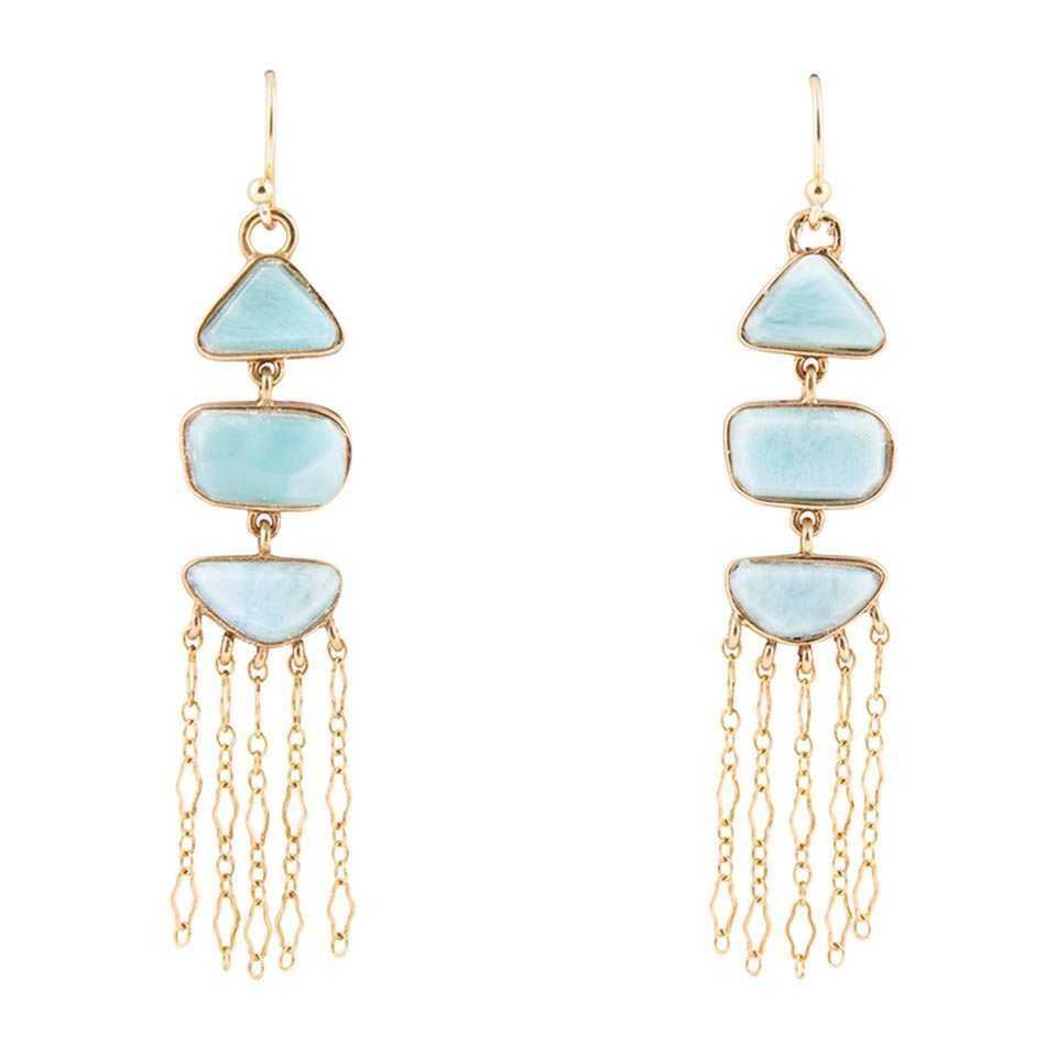Ohana Blue Larimar Golden Chandelier Drop Earrings - Barse Jewelry - Flyclothing LLC