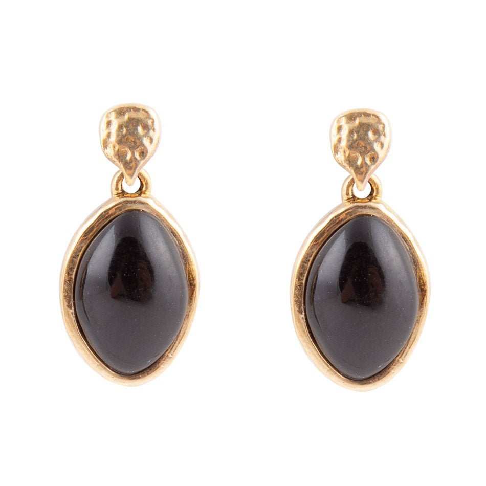 Black Onyx Hammered Post Drop Golden Earrings - Barse Jewelry - Flyclothing LLC