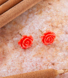 Orange Coral Rose Post Stud Earrings - Barse Jewelry - Flyclothing LLC