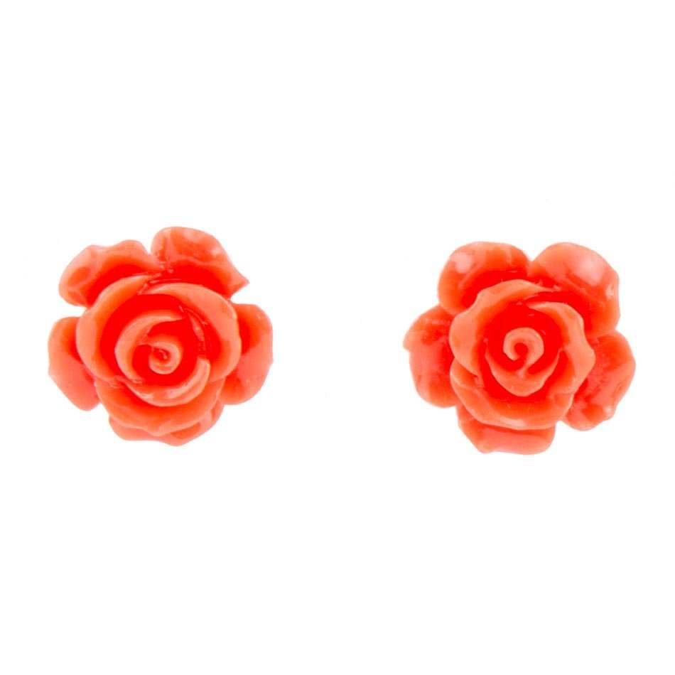 Orange Coral Rose Post Stud Earrings - Barse Jewelry - Flyclothing LLC