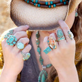 Orange Spiny Oyster and Blue Turquoise Matrix Abstract Golden Ring - Barse Jewelry - Flyclothing LLC