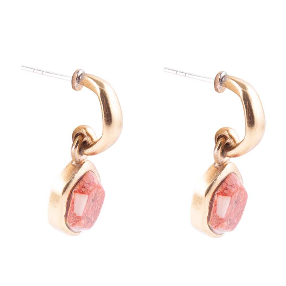 Orange Sponge Coral and Golden Half Hoop Earrings - Barse Jewelry - Flyclothing LLC