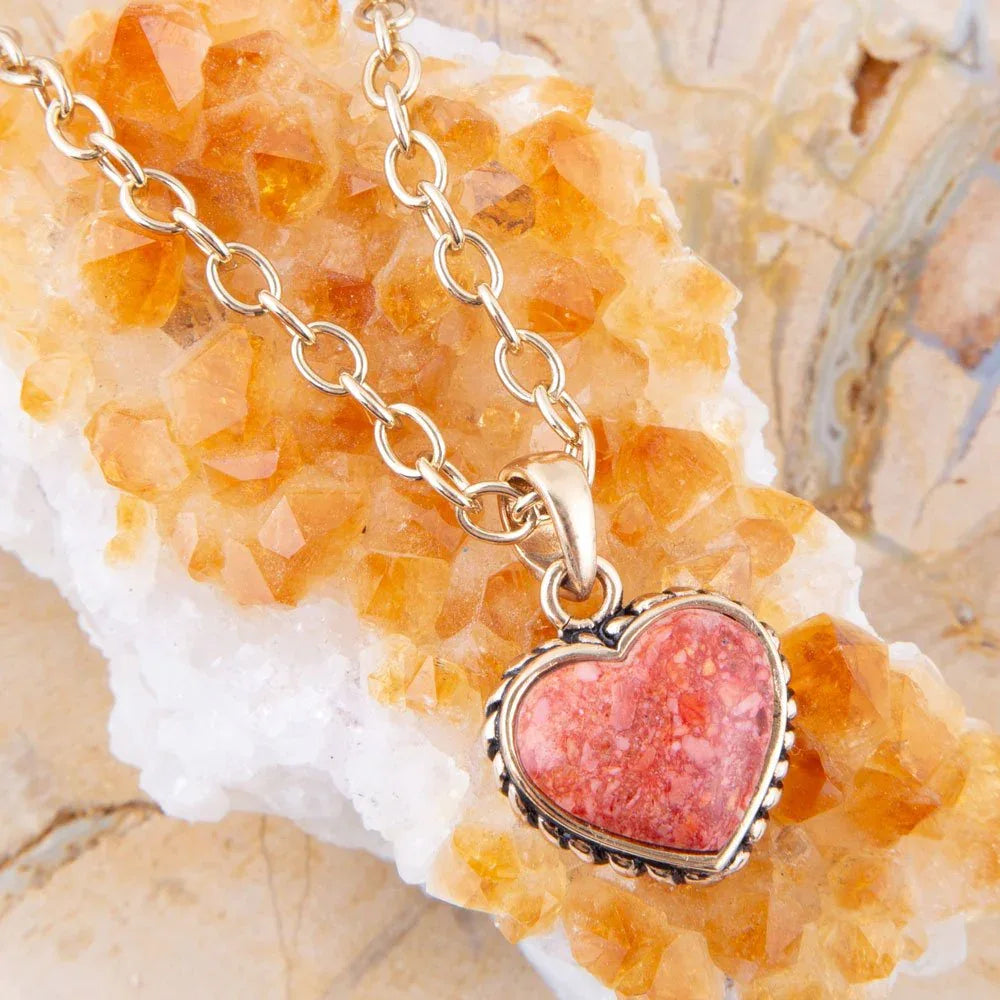 Orange Sponge Coral Heart Pendant and Golden Bronze Necklace - Barse Jewelry - Flyclothing LLC