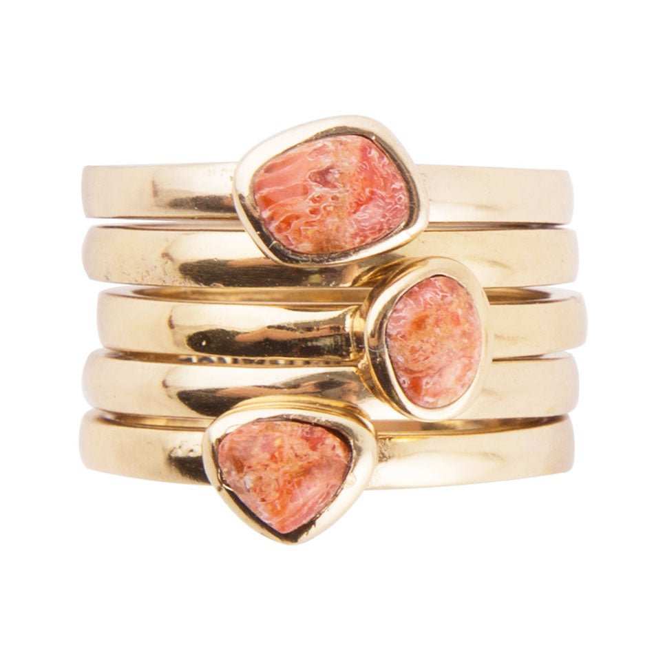Orange Sponge Coral Golden Stacking Ring Set - Barse Jewelry - Flyclothing LLC