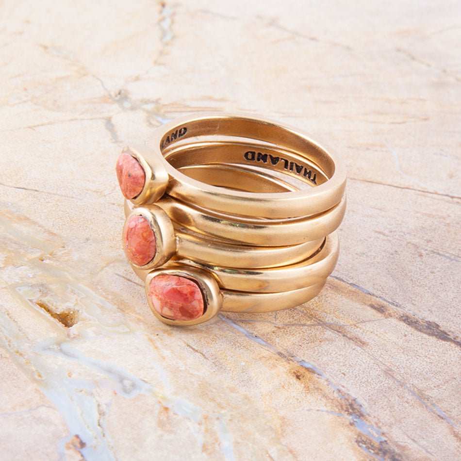 Orange Sponge Coral Golden Stacking Ring Set - Barse Jewelry - Flyclothing LLC