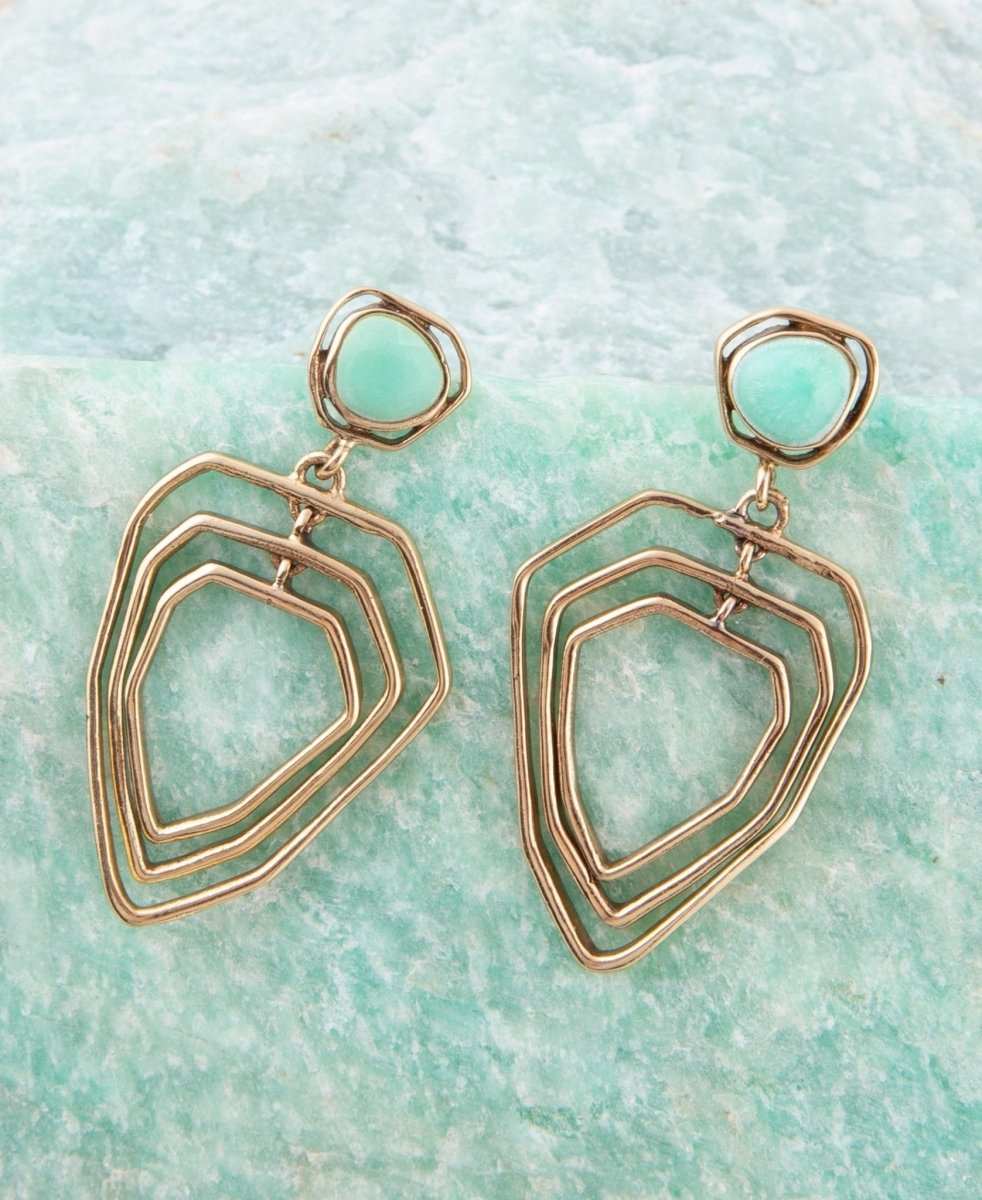 Organic Green Chrysoprase and Golden Bronze Drop Earrings - Barse Jewelry - Flyclothing LLC