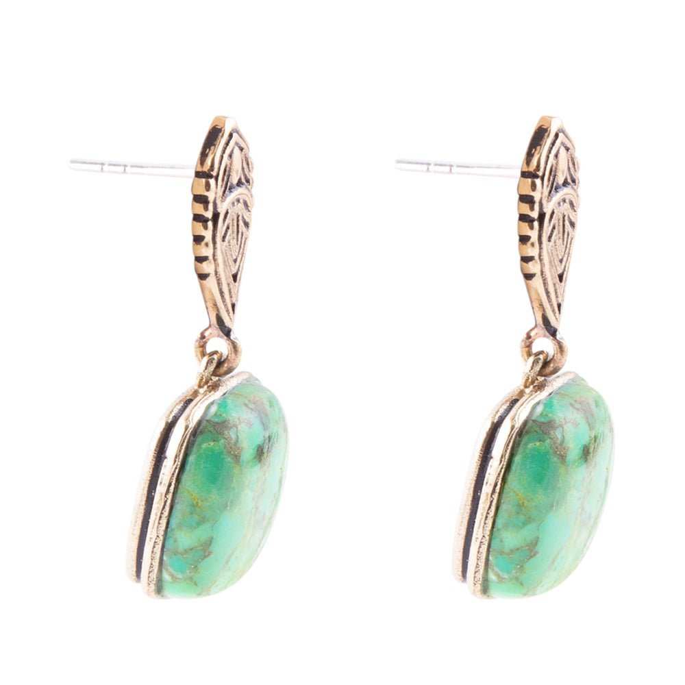 Ornate Lime Green Turquoise Golden Post Top Earrings - Barse Jewelry - Flyclothing LLC