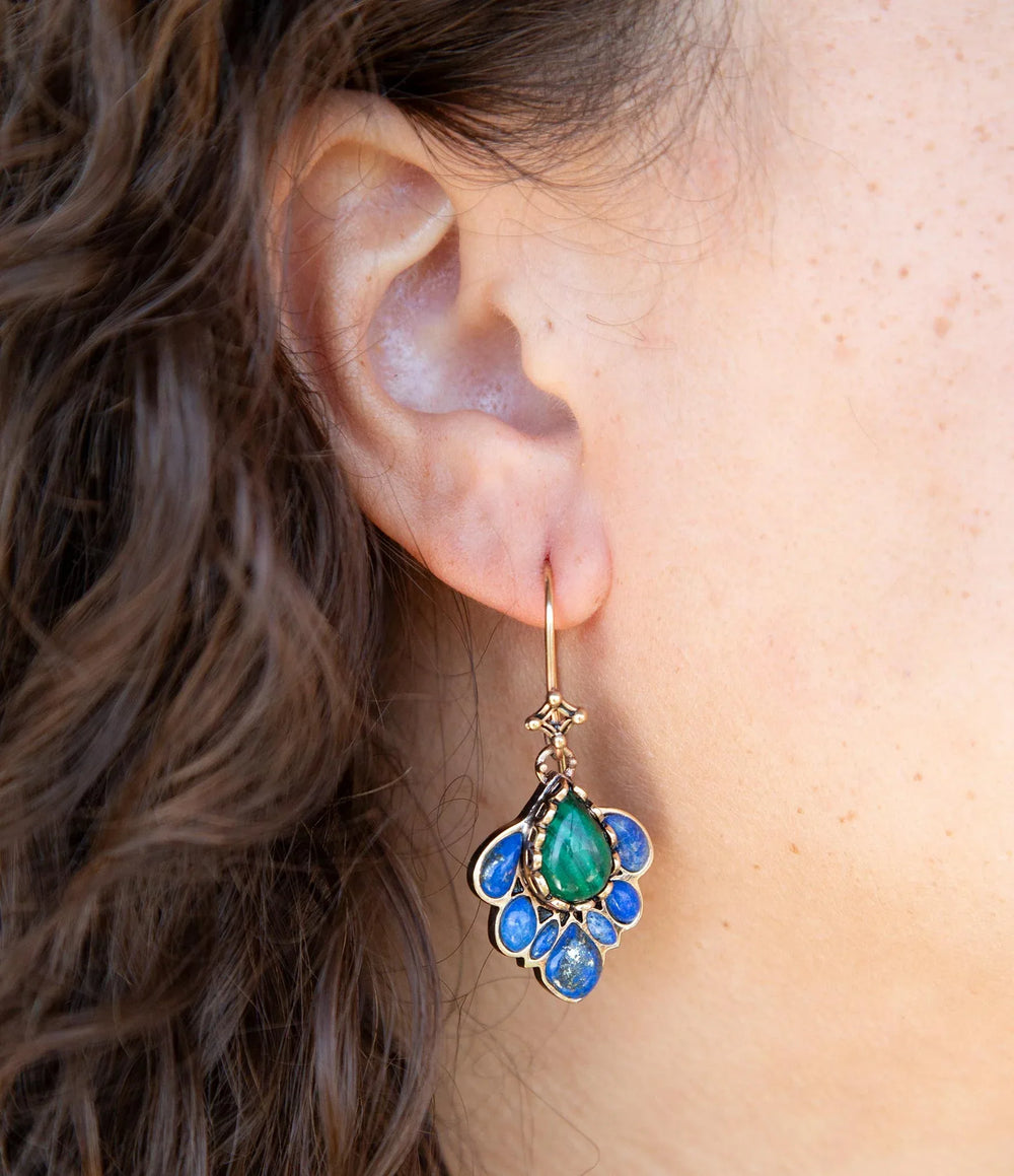 Peacock Blue Lapis Golden Drop Earrings - Barse Jewelry - Flyclothing LLC