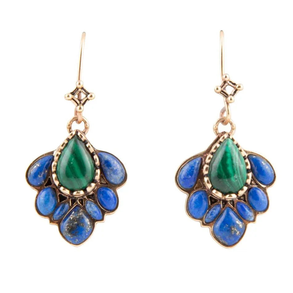 Peacock Blue Lapis Golden Drop Earrings - Barse Jewelry - Flyclothing LLC