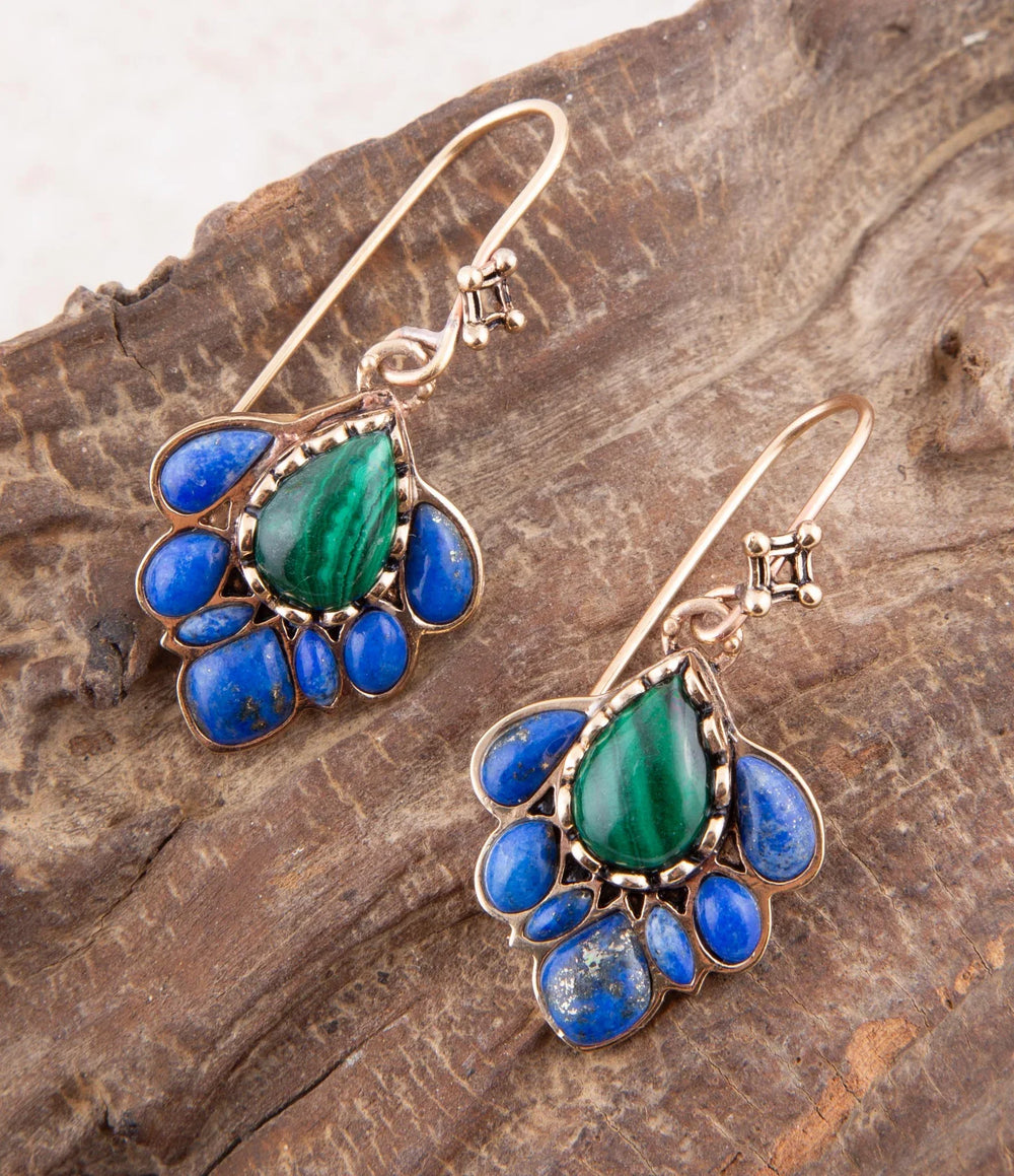 Peacock Blue Lapis Golden Drop Earrings - Barse Jewelry - Flyclothing LLC