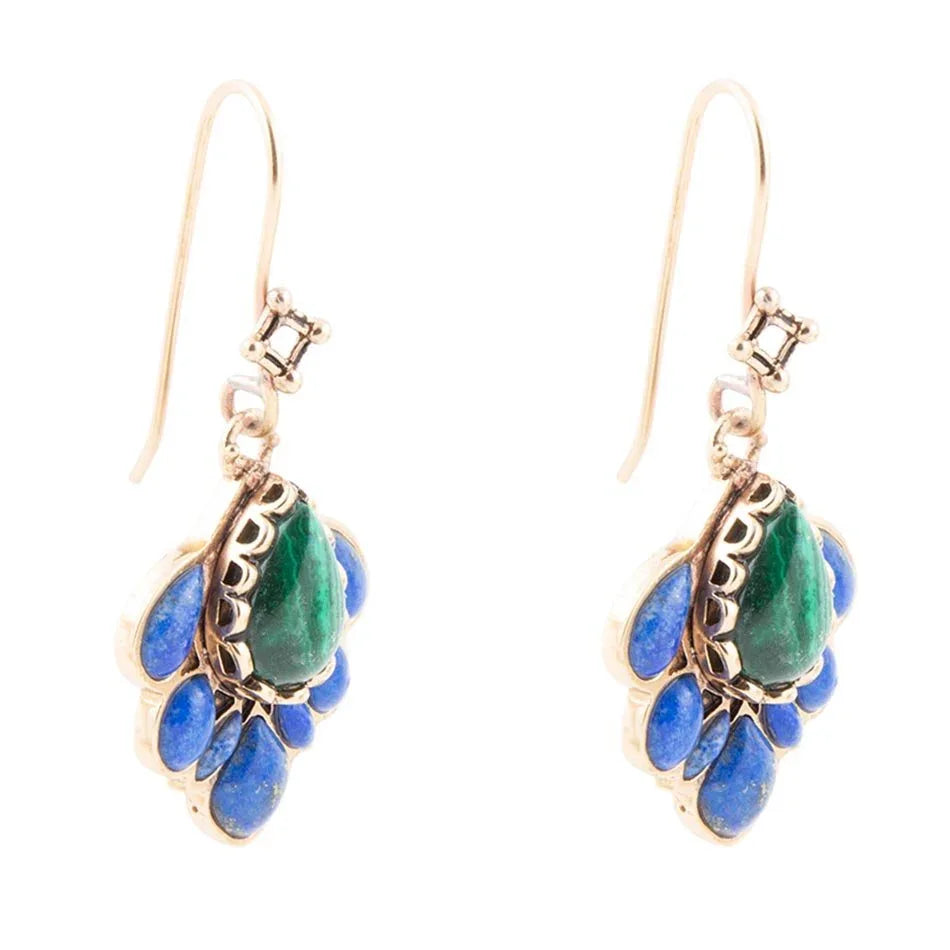 Peacock Blue Lapis Golden Drop Earrings - Barse Jewelry - Flyclothing LLC