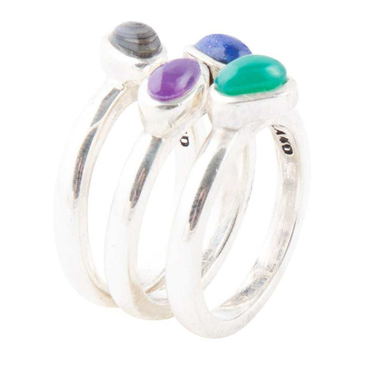Peacock Colorful Multi-Stone and Sterling Silver Ring Set - Barse Jewelry - Flyclothing LLC