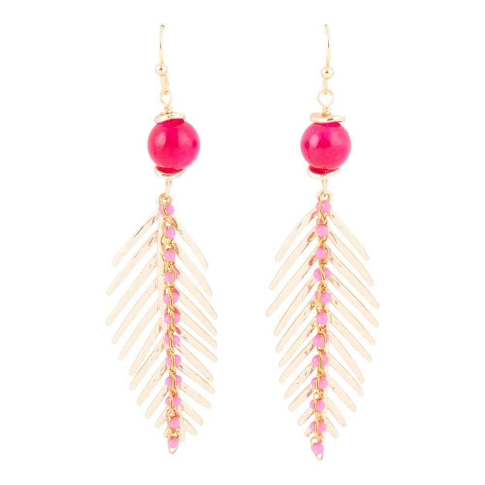 Peony Fuchsia Pink Jade Feather Drop Earrings - Barse Jewelry - Flyclothing LLC